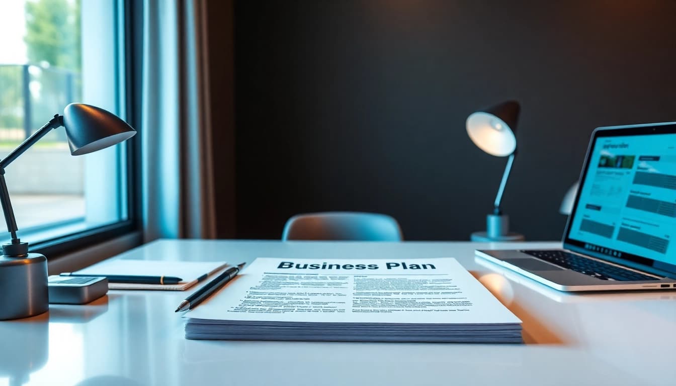 Creating a businessplan ambulanter pflegedienst with an organized workspace and essential tools.
