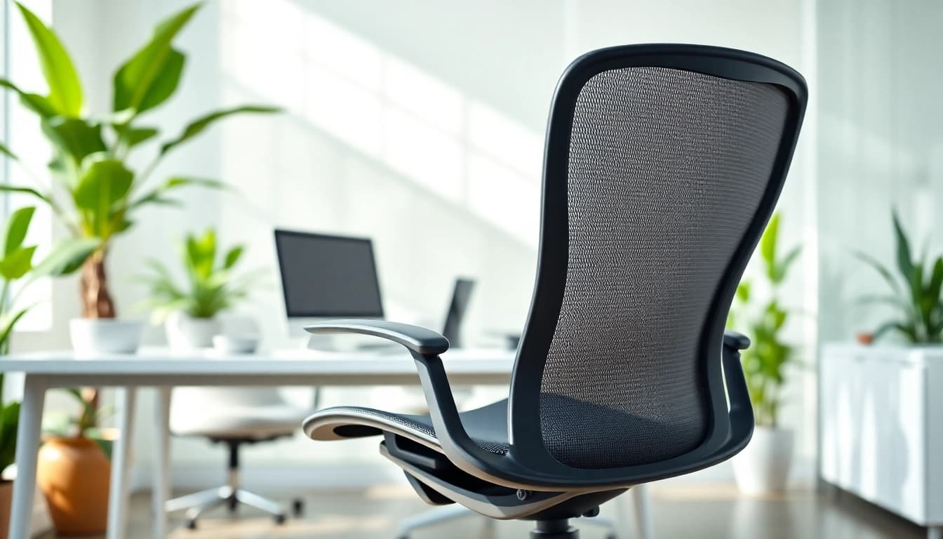 Herman Miller Aeron Stuhl in einem modernen Büro mit natürlichem Licht und eleganter Gestaltung.