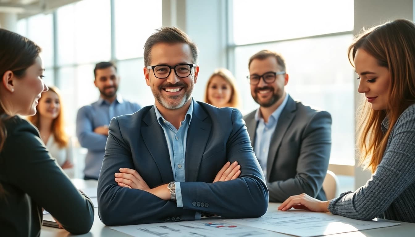 Headhunter Ingenieure in einem modernen Büro, berät Ingenieure in einem Gespräch.