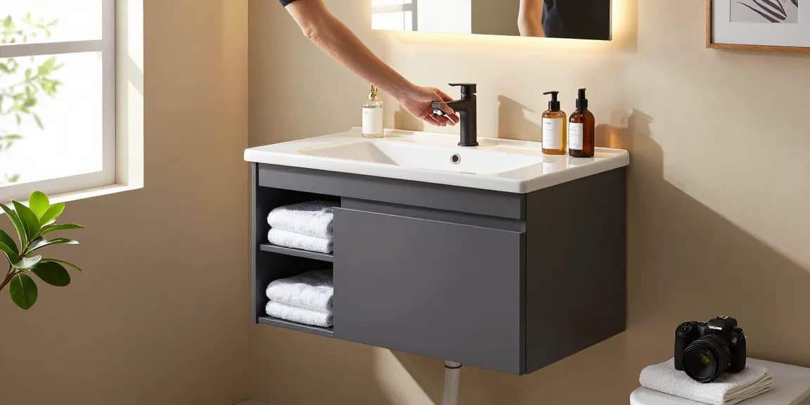 Wastafelonderkast 80 cm met een stijlvol ontwerp en nette organisatie in een moderne badkamer.