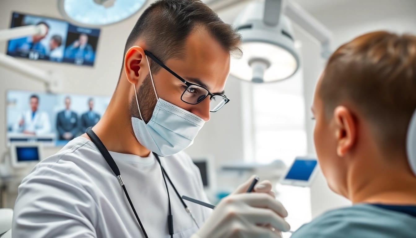 Haartransplantation Türkei kosten werden von einem Facharzt im modernen Klinikumfeld durchgeführt.