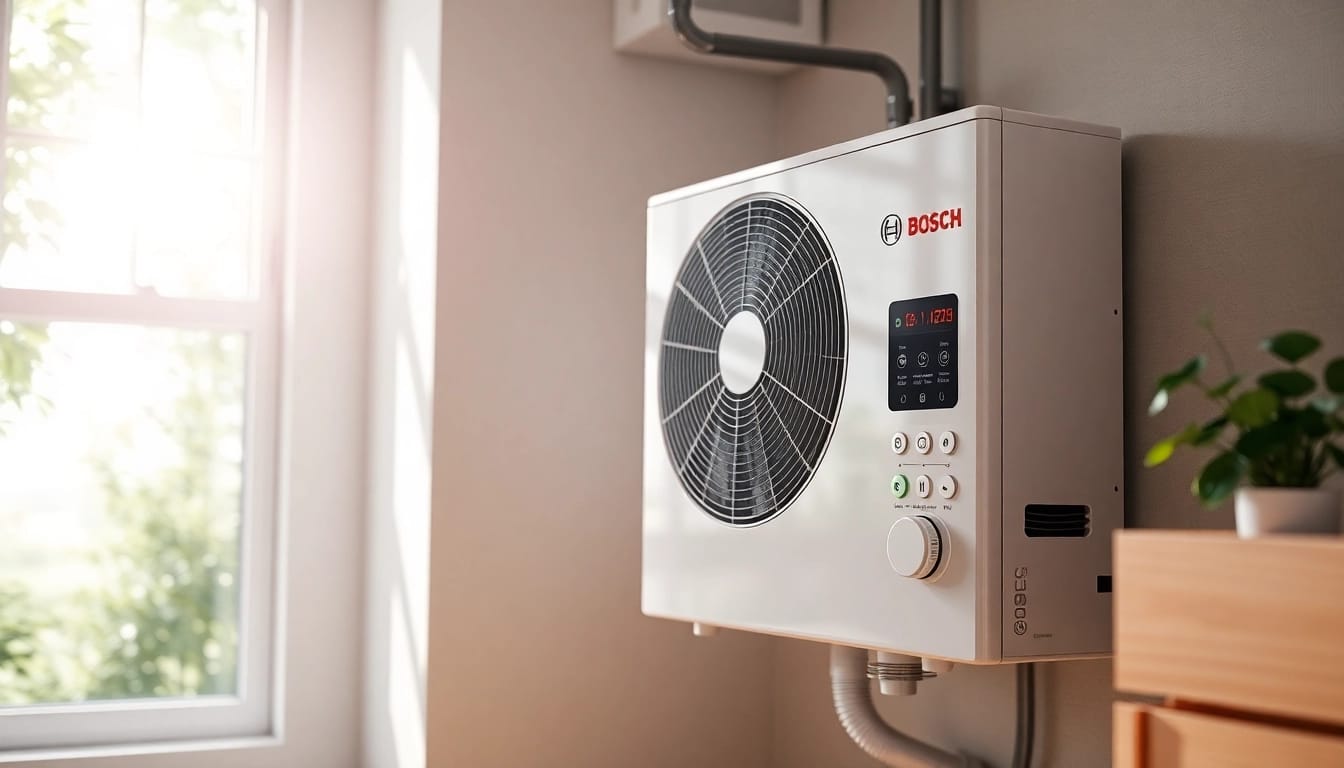 Die wärmepumpe bosch effizient in einem modernen Wohnraum eingesetzt.