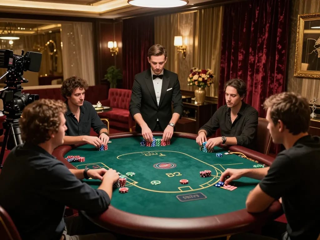 Engaged players at F1688 CEO's exclusive poker table in an upscale private gaming room