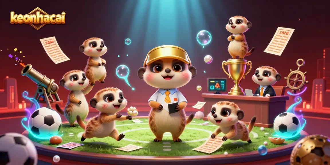 Engage in thrilling action at keonhacai's vibrant sports betting scene with lively meerkats.