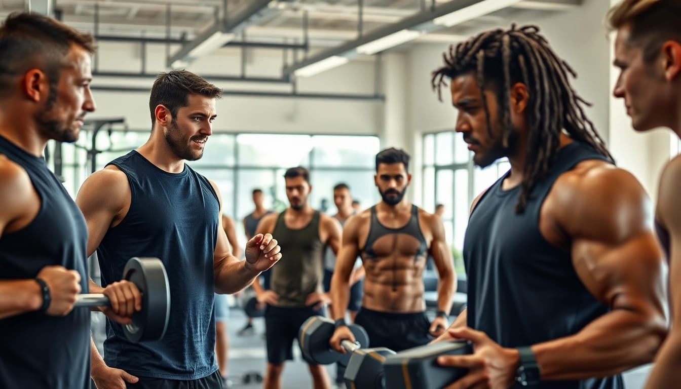 Trenbolon kaufen: Motivierte Sportler im Fitnessstudio nutzen trenbolon für ihre Krafttrainingsübungen.