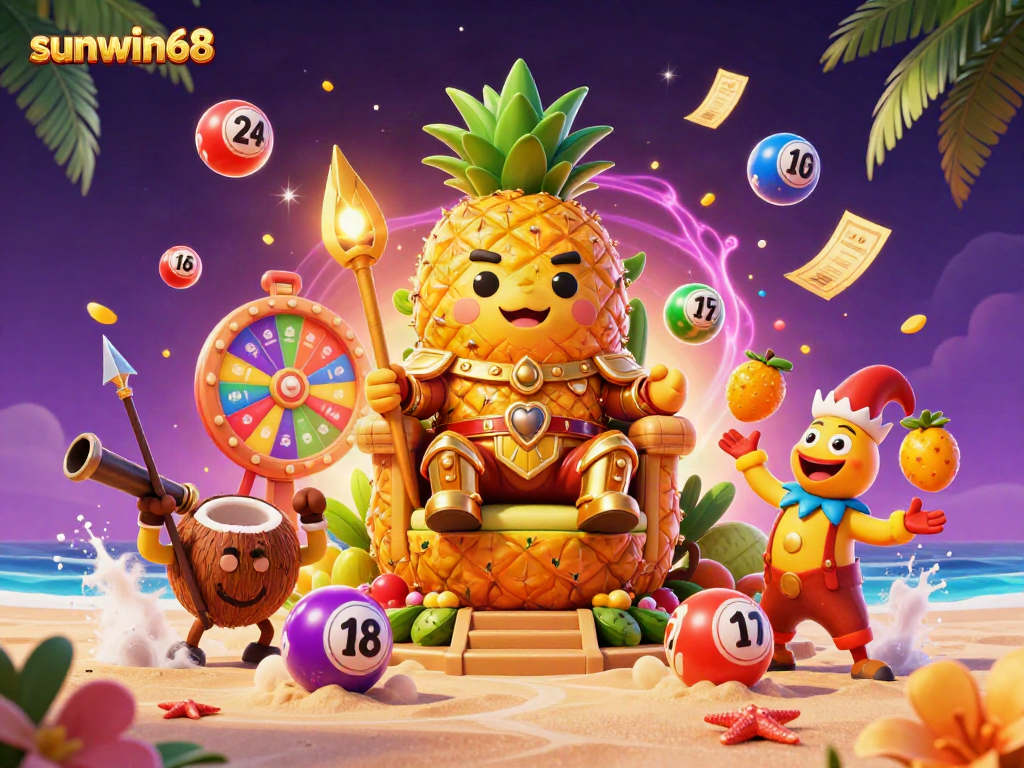 Engage in exciting games with sunwin68's vibrant casino illustration featuring lively characters and elements.