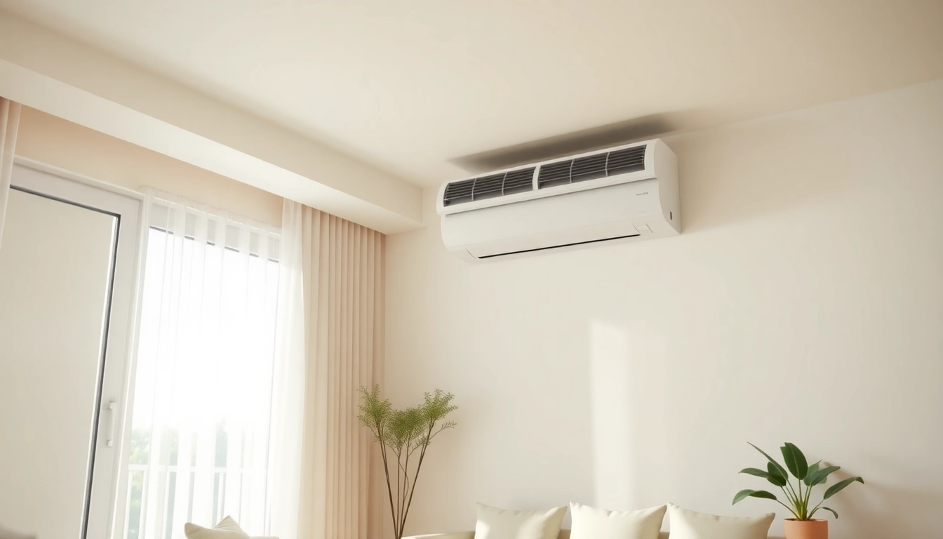 Showcasing a sleek air conditioning unit as part of the climate installation in a modern living room.