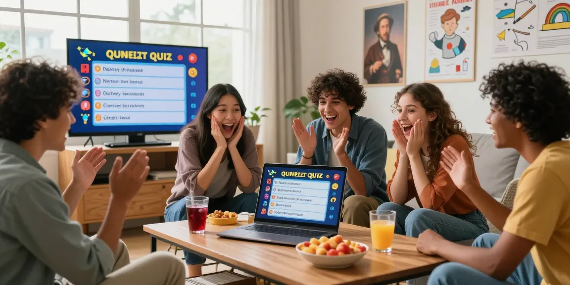 Quiz Allgemeinwissen excitement with friends participating in a fun online trivia session.