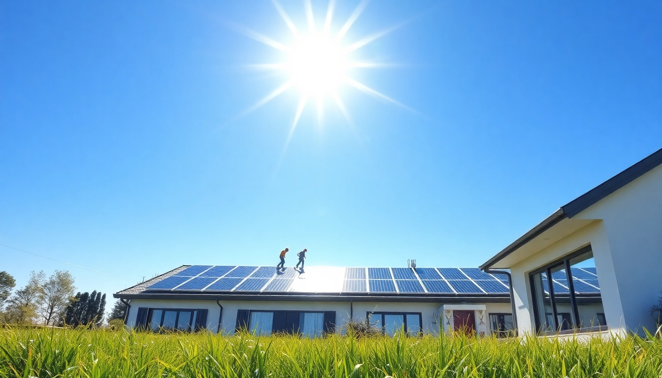 Dachfläche für die DACHFLÄCHEN VERPACHTUNG mit Solarzellen und strahlendem Himmel.