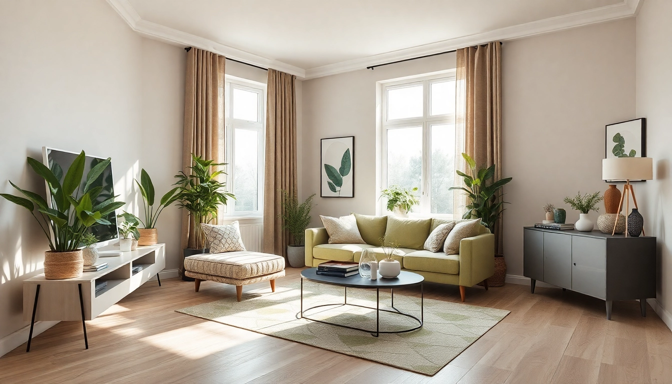 Raumgestaltung mit eleganter Inneneinrichtung und harmonischen Farben.