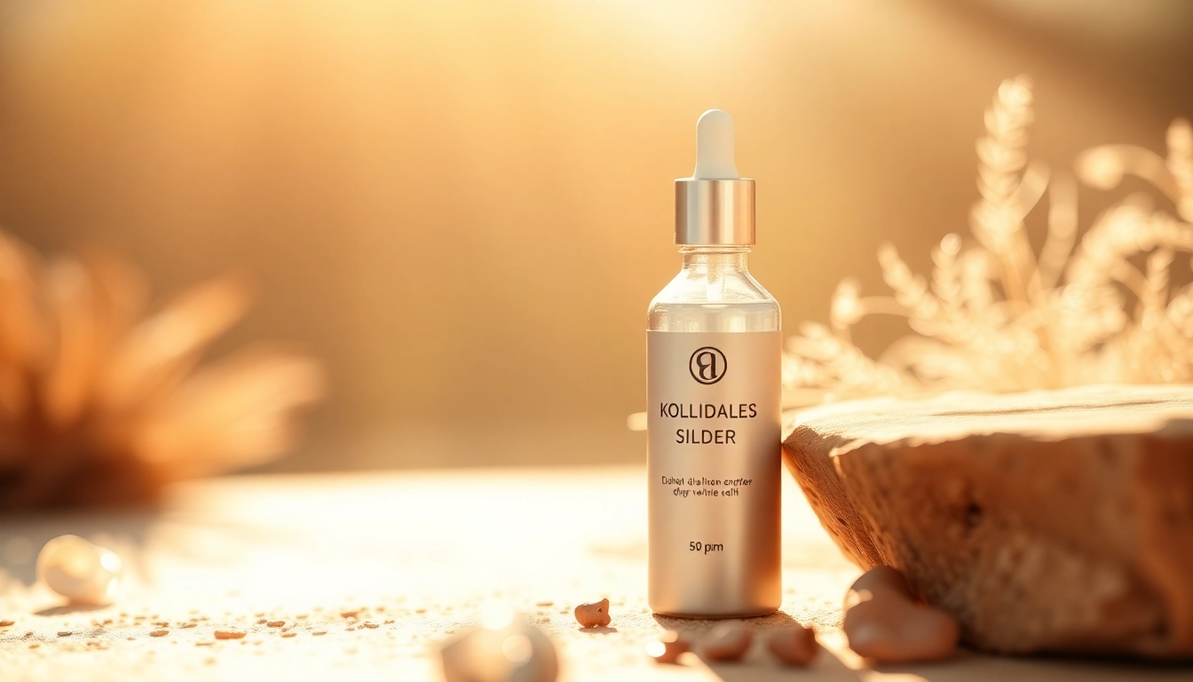 Promote Kolloidales Silber 50 ppm in a stylish bottle surrounded by natural elements for health-conscious consumers.