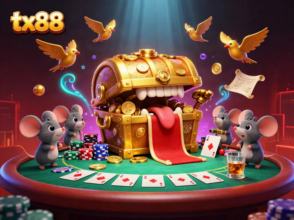 Engage in thrilling gambling action at tx88 with vibrant casino elements and cartoon treasures in 3D.