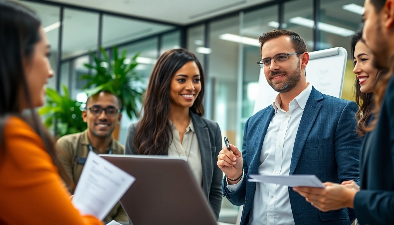Interacting with candidates through a Headhunter Schweiz positioned in a modern office setting.