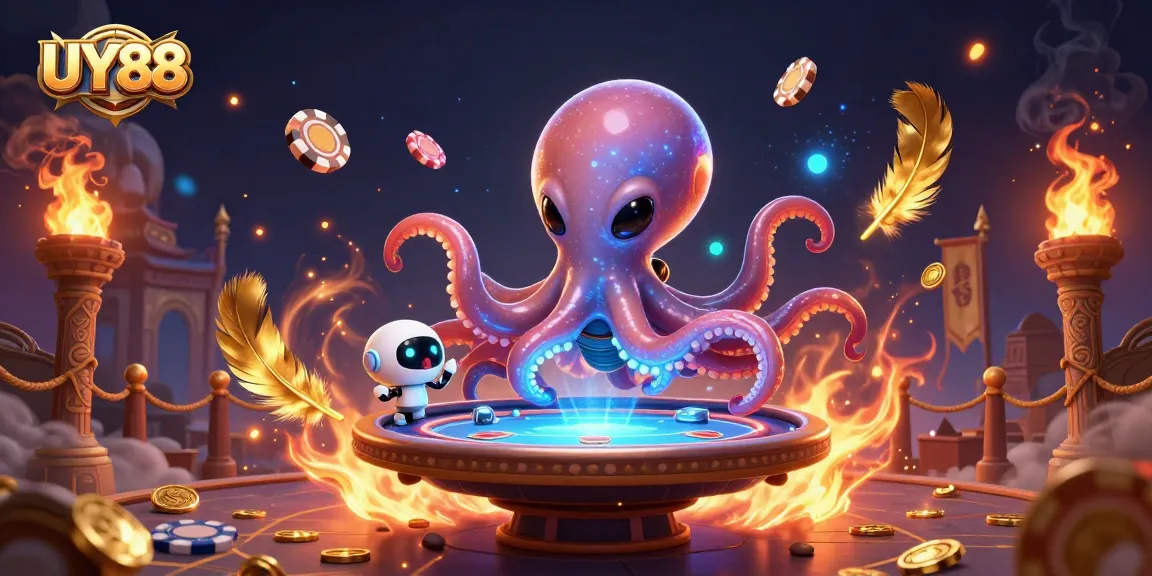 Engage with UY88 at a vibrant, exciting holographic poker scene full of action.