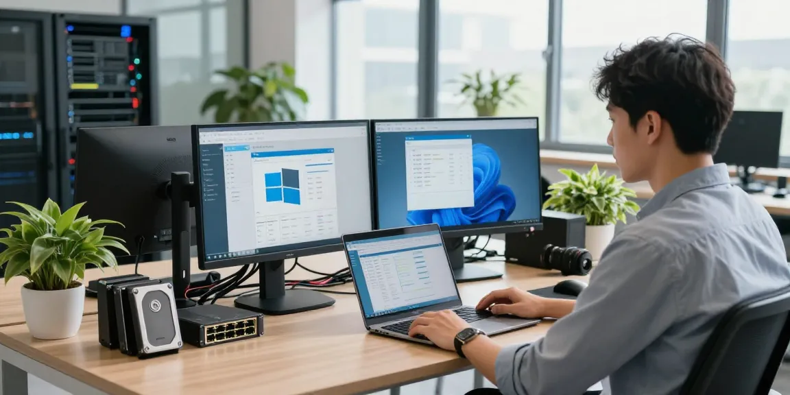 Windows Server 2025 16 Core Version erwerben: IT-Administrator überwacht Serverinfrastruktur am modernen Arbeitsplatz.