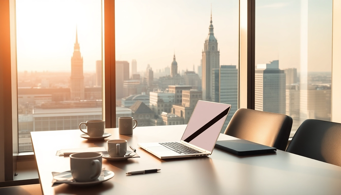 Professioneller Headhunter Köln bei der Arbeit in einem modernen Büro mit Kölner Skyline im Hintergrund.