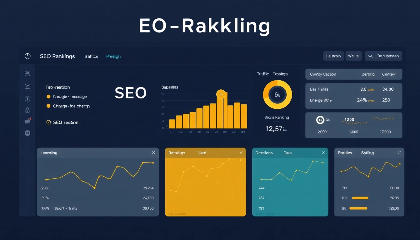 Visualisierung der SEO-Ranking-Analyse mit Dashboard-Metriken, die Leistung und Positionierungen darstellen.