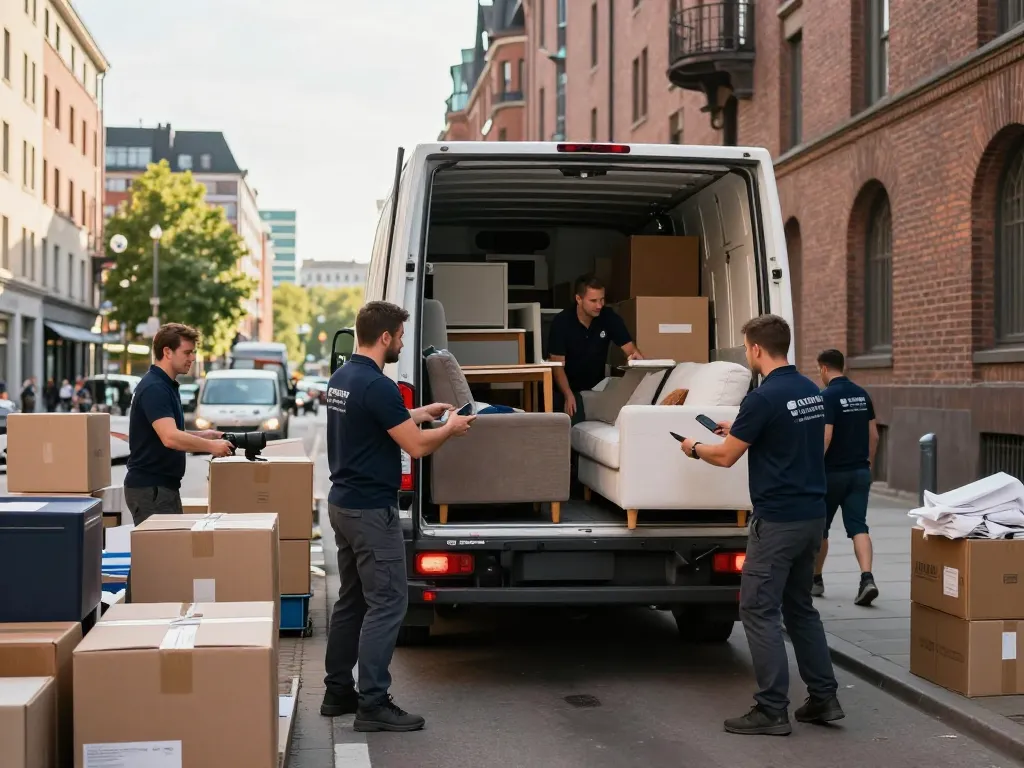 Das Team der Umzugsfirma Harburg lädt Möbel in Lkw für ein reibungsloses Umziehen in Hamburg.