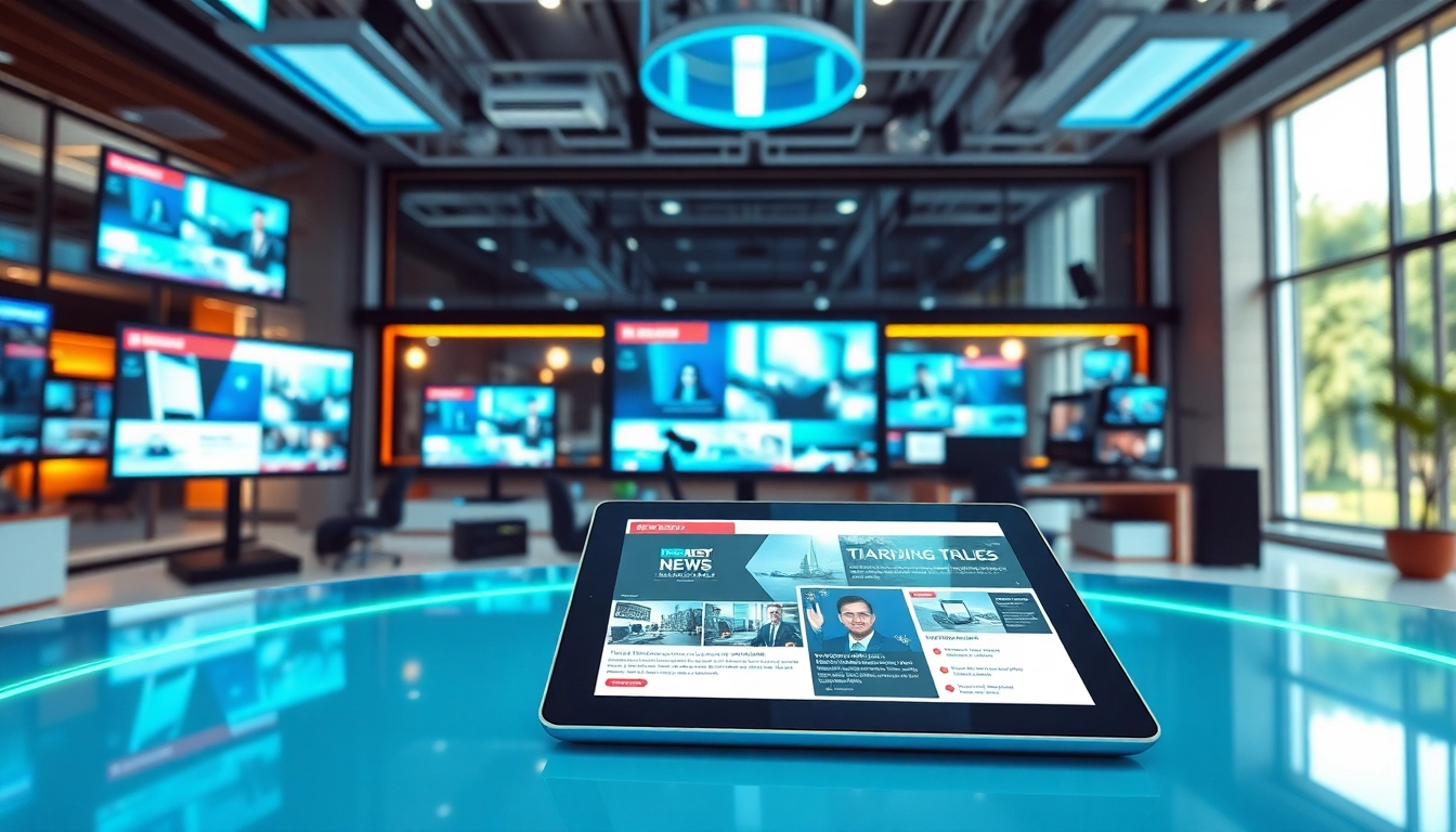 Technik News über die neuesten Trends in der Technologie in einem modernen Newsroom.