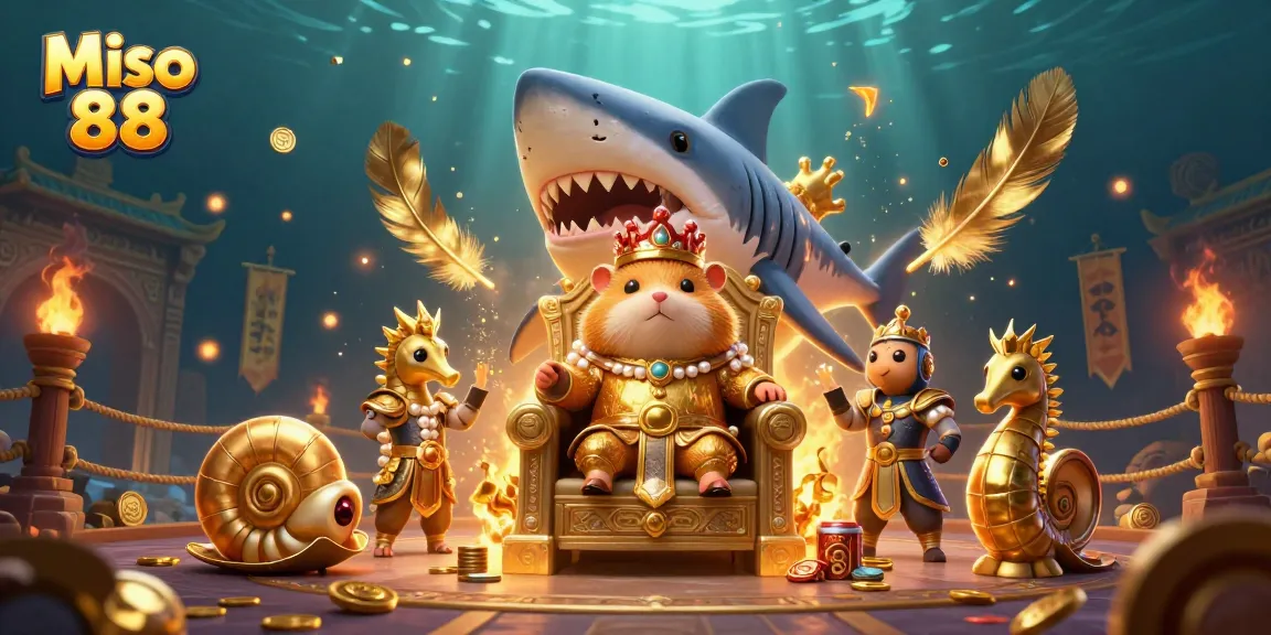 Experience thrilling gaming with Miso 88, featuring the golden hamster king and a vibrant casino arena.