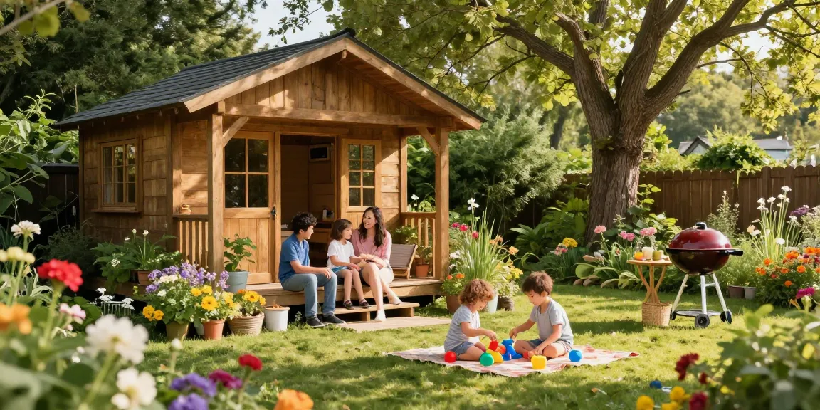 Ein idyllisches Gartenhaus inmitten blühender Pflanzen, ideal für Gartenhäuser-Liebhaber.