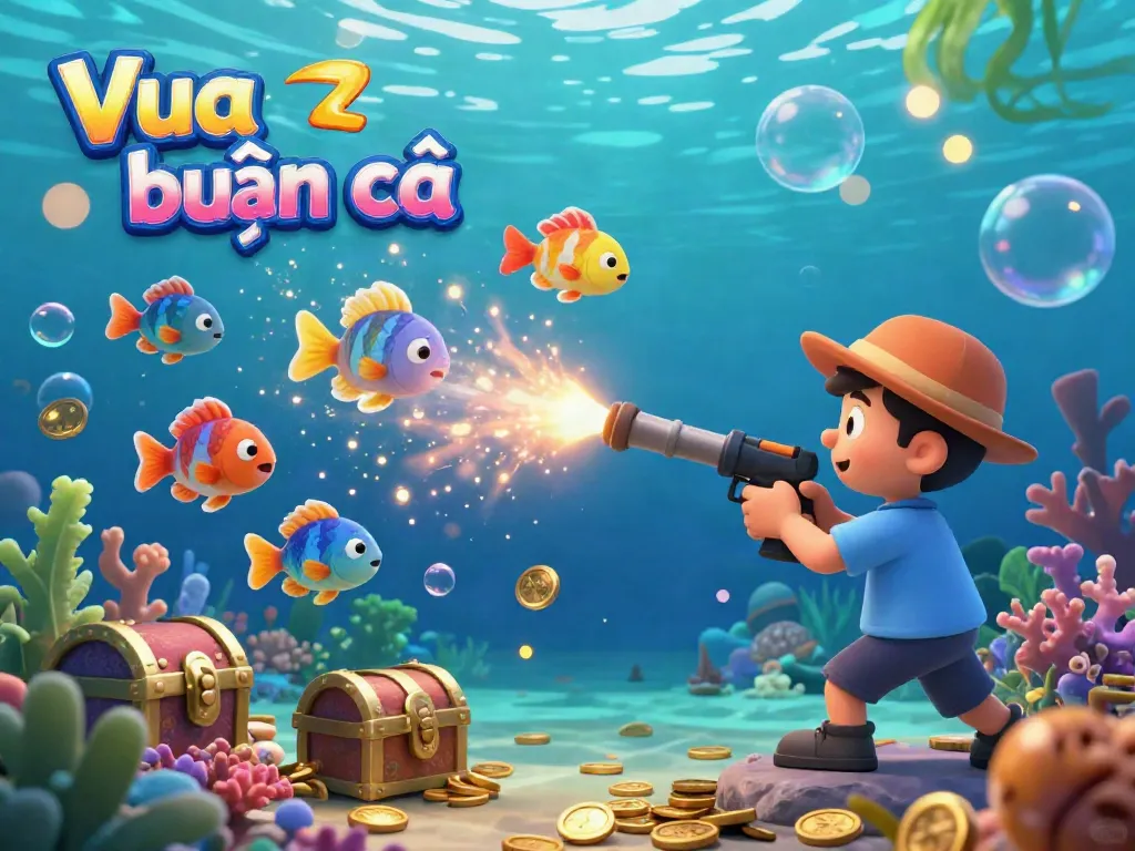 Engage in thrilling Vua bắn cá gameplay amidst colorful sea creatures and treasures, showcasing an exciting underwater adventure.