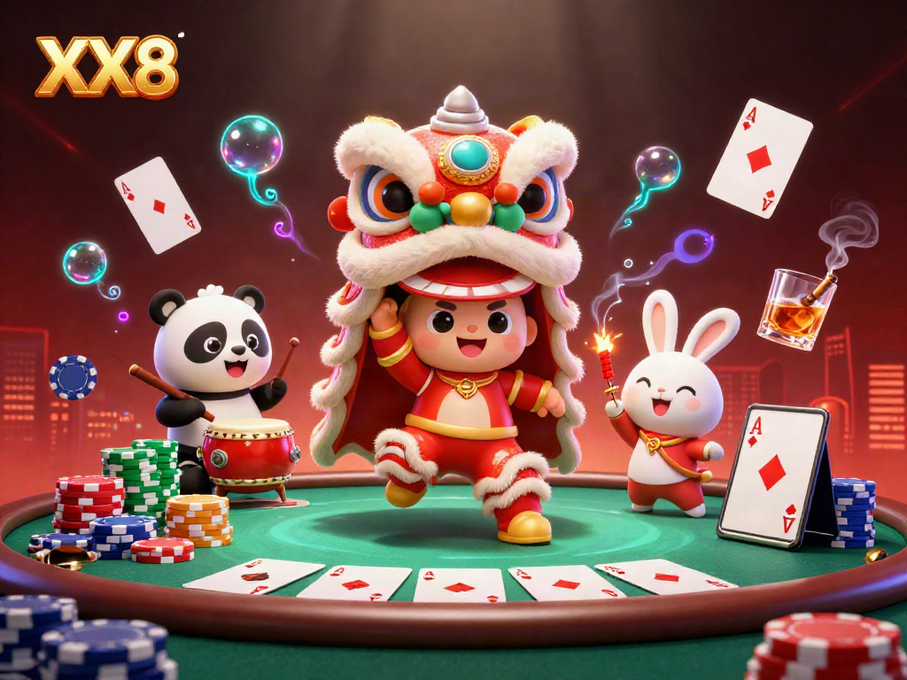 Experience the excitement of XX8 with vibrant characters celebrating at a lively casino scene.