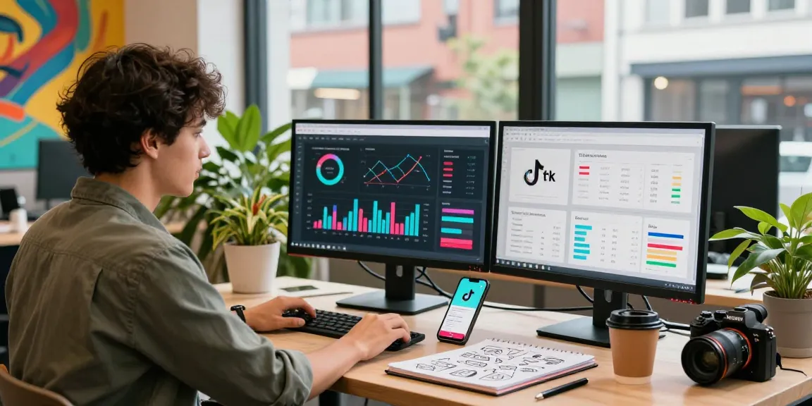 Analyse von TikTok Followern kaufen in modernem Büro mit Grafiken und Smartphone.