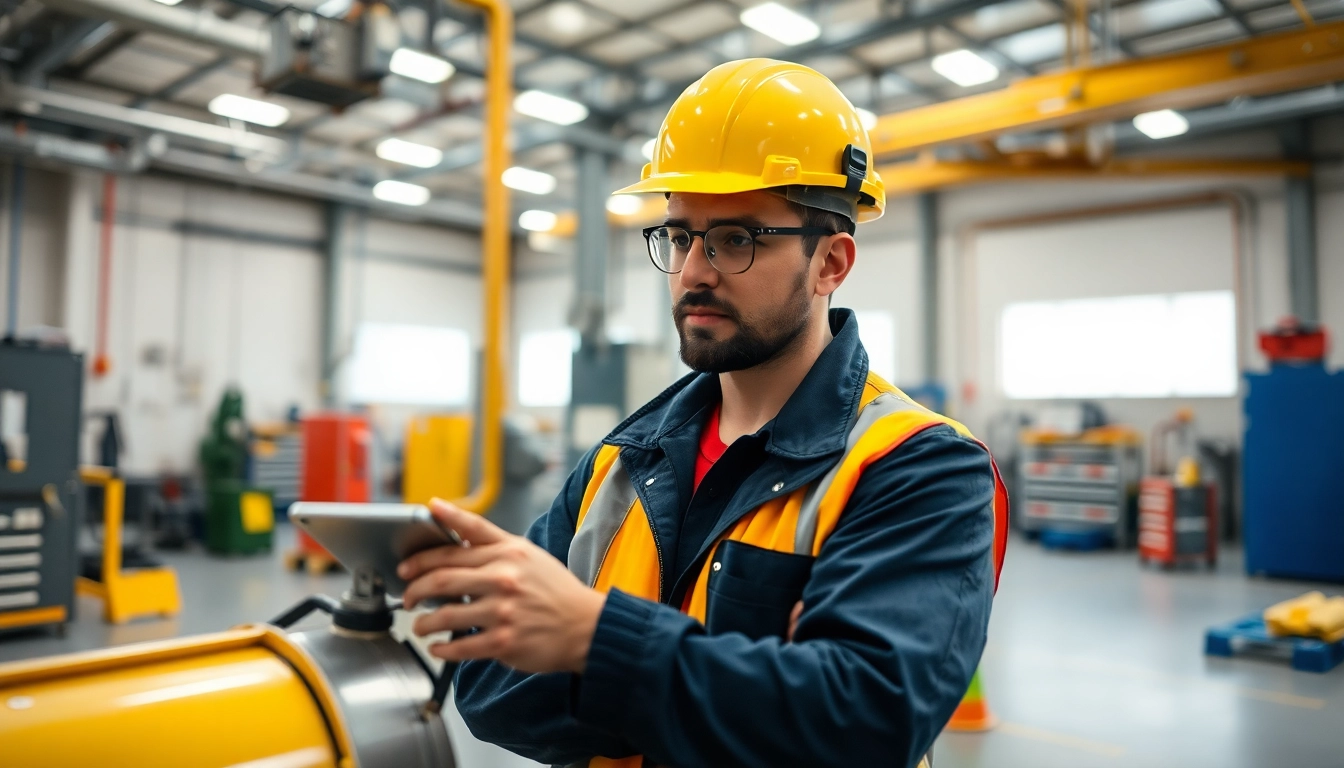 Technician performs DGUV V3 Prüfung to ensure safety compliance in an industrial environment.