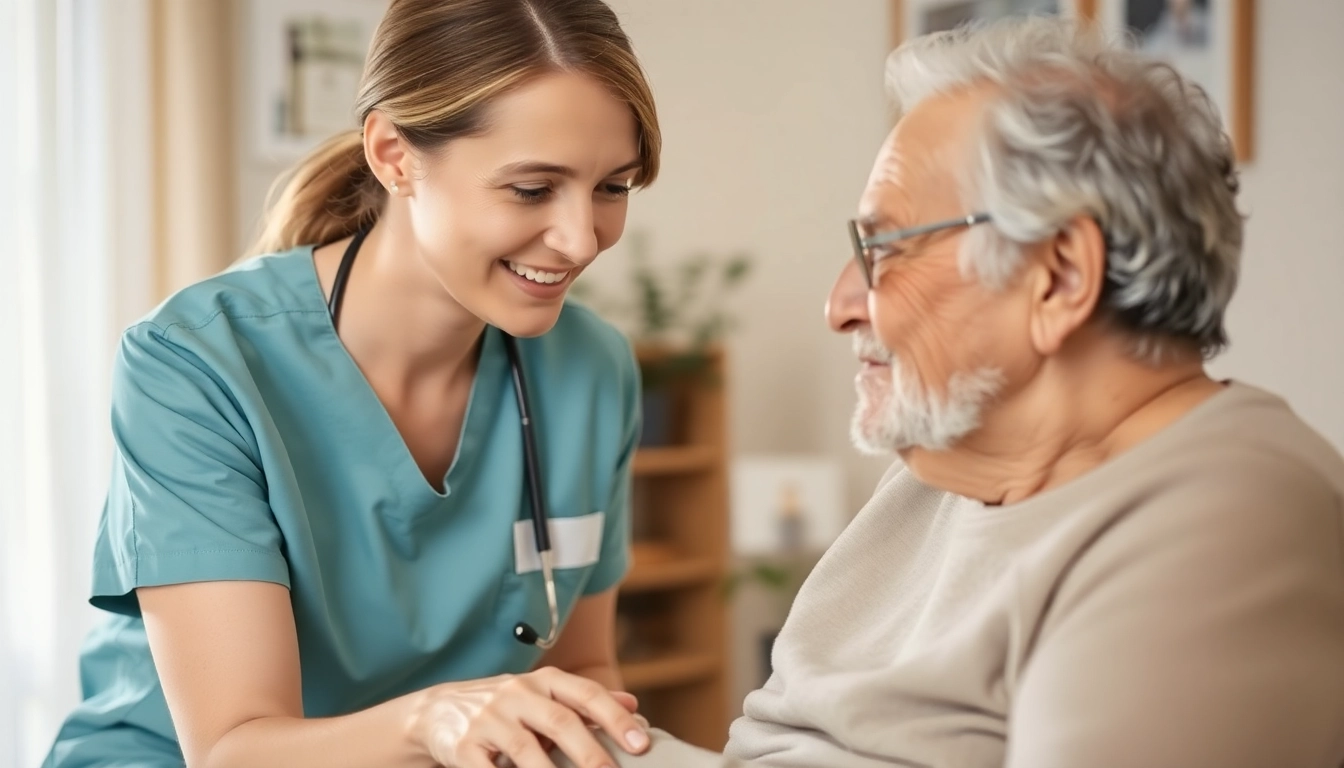 Engaged pflegefachkraft hameln providing attentive care to an elderly client in a cozy home setting.
