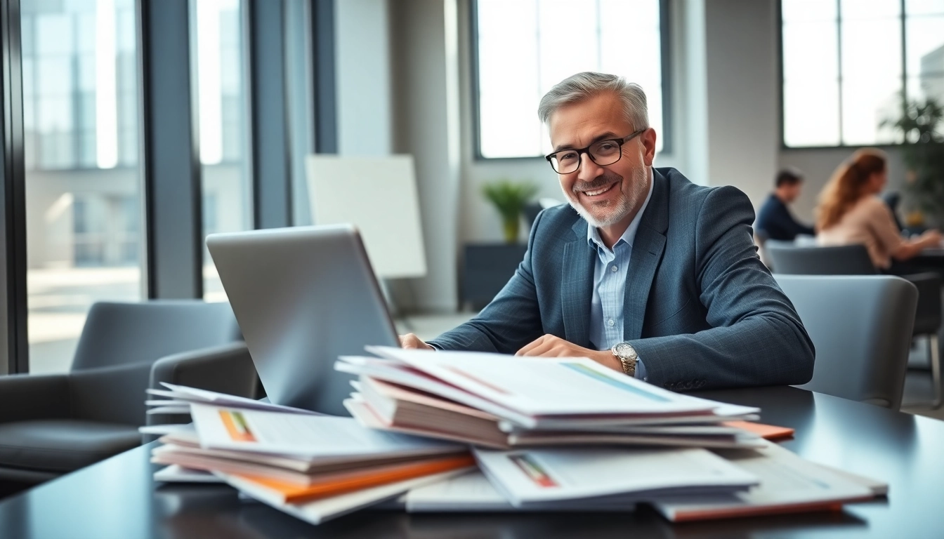 Headhunter Schweiz in einem modernen Büro, konzentriert auf Klienteninteraktion mit Lebensläufen.