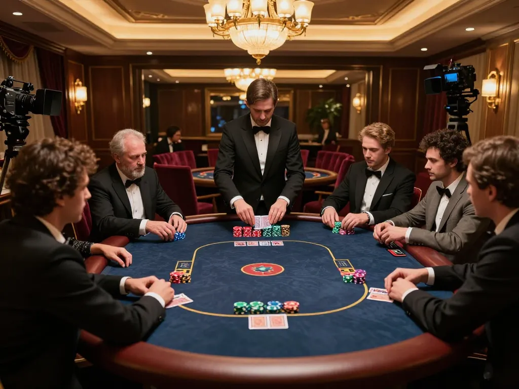Players engaged in a high-stakes poker game at hm88 com's upscale casino.