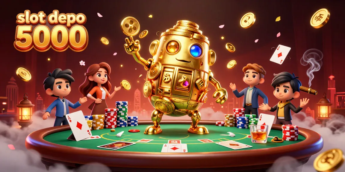 Engage with exciting gameplay at slot depo 5000 featuring a golden golem surrounded by vibrant casino elements.