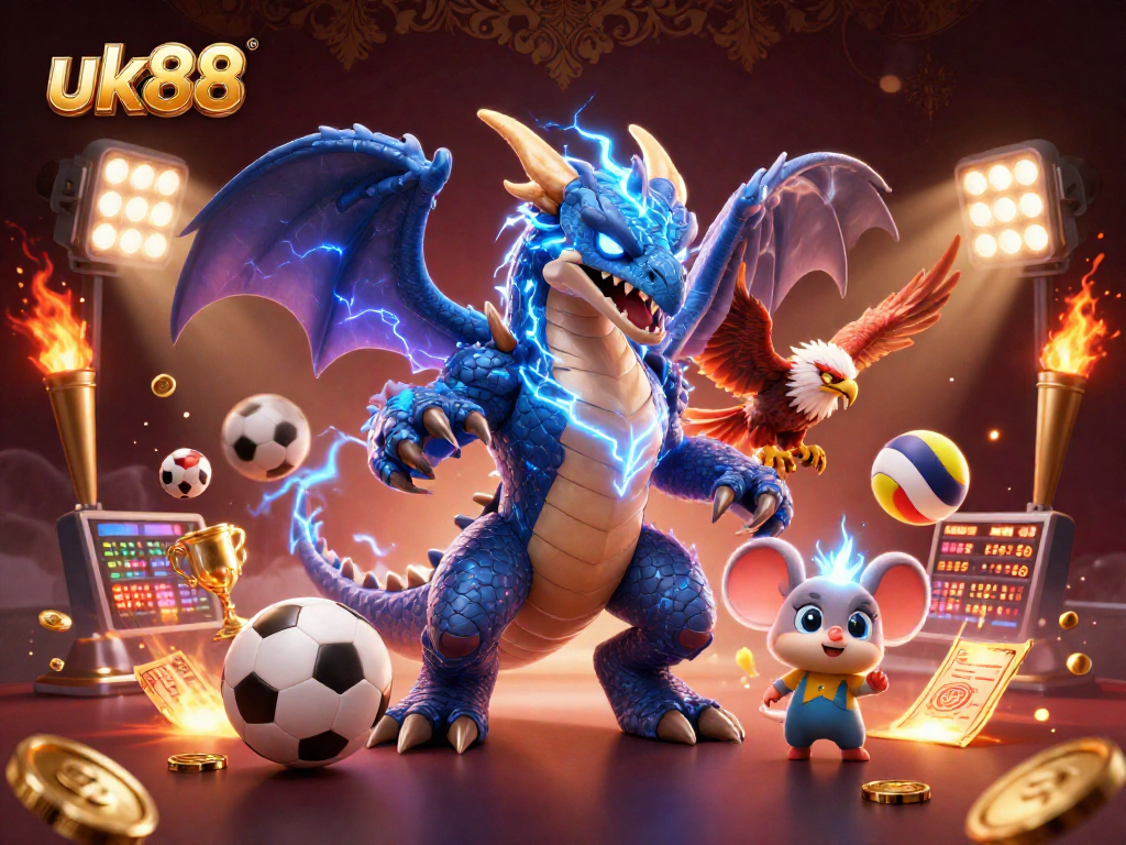 Experience the excitement of betting with uk88, featuring dynamic sports elements and electrifying characters.