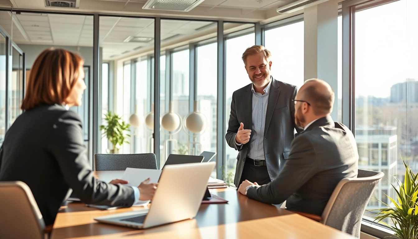 Headhunter Mannheim im Gespräch mit einem Kandidaten in einem modernen Büro, das Professionalität ausstrahlt.