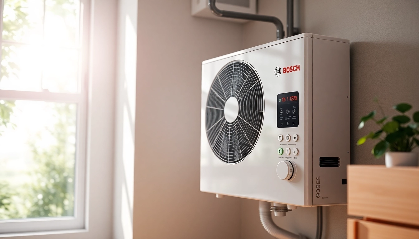 Die wärmepumpe bosch effizient in einem modernen Wohnraum eingesetzt.