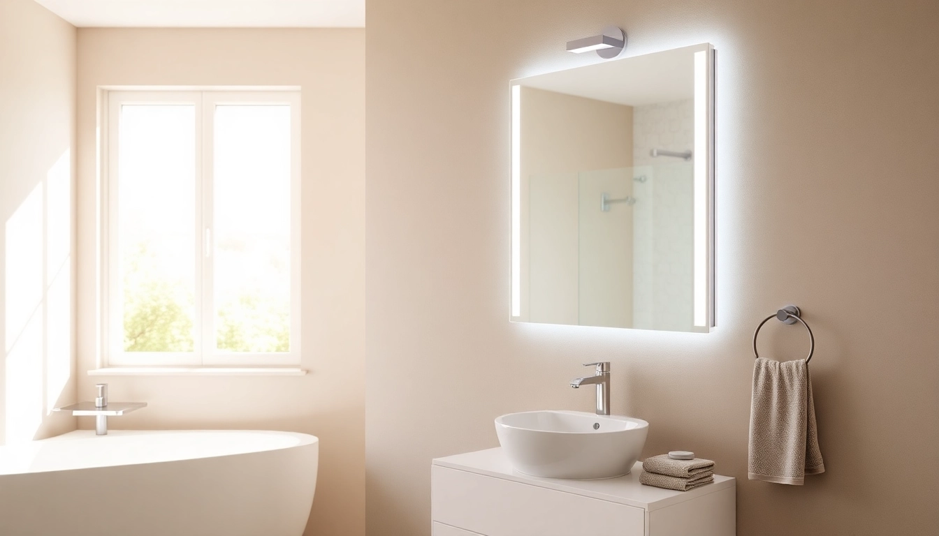 Moderne Badezimmergestaltung mit einem eleganten spiegelschrank led, der sanftes Licht bietet und Stauraum effizient nutzt.