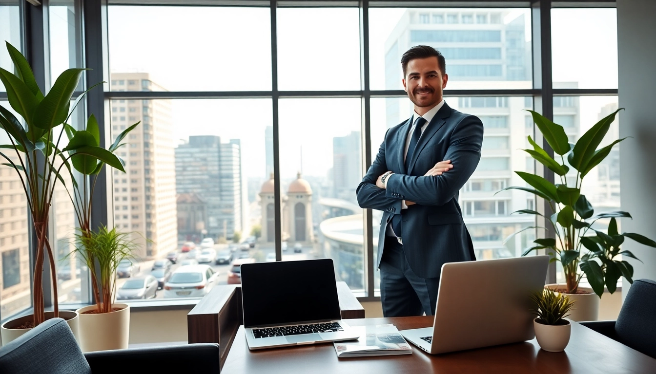 Immobilienmakler Frankfurt Dornbusch präsentiert eine exklusive Immobilie in einem modernen Büro.