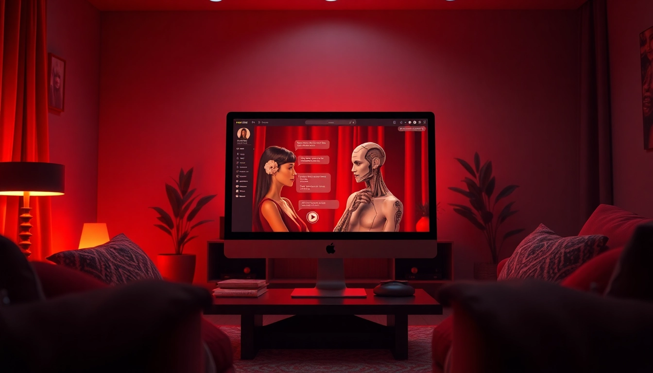 Engaging in a porn ai chat with a virtual AI character in a cozy, intimate setting.