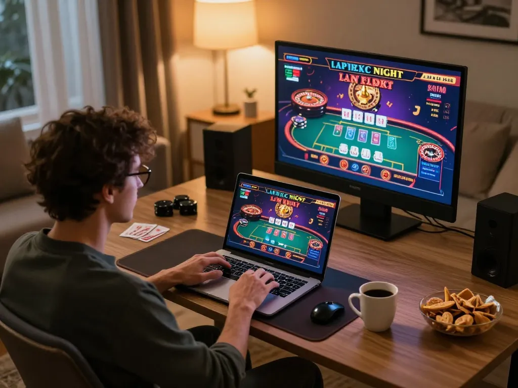 Engaged player enjoying online f168 casino experience from a cozy home setup.