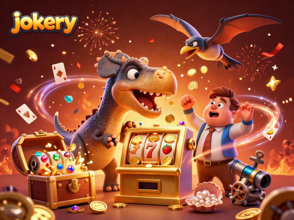 Experience the thrill of jokery as a pachycephalosaurus triggers a jackpot at a dynamic casino scene.