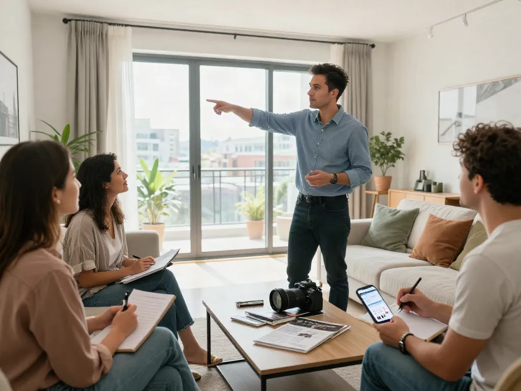 Bester Immobilienmakler Frankfurt präsentiert moderne Wohnung mit großen Fenstern und stilvollem Interieur.