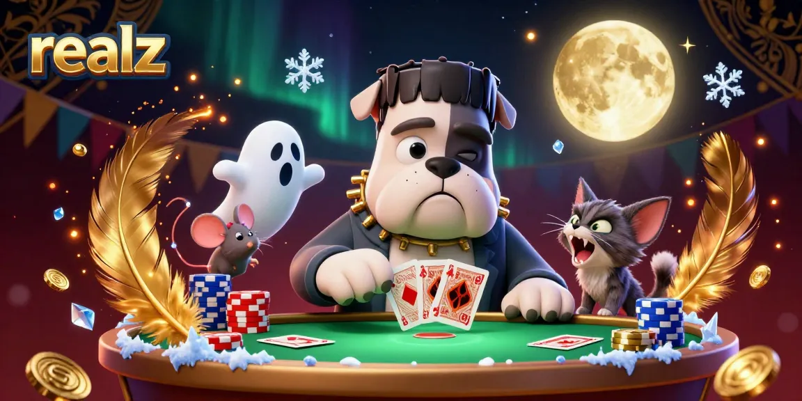 Realz-themed casino illustration featuring vibrant characters in a lively gaming environment.