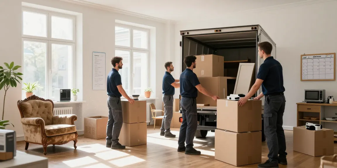 Professionelles Team bei der Wohnungsauflösung in Berlin Pankow, das Möbel und Kartons einpackt.