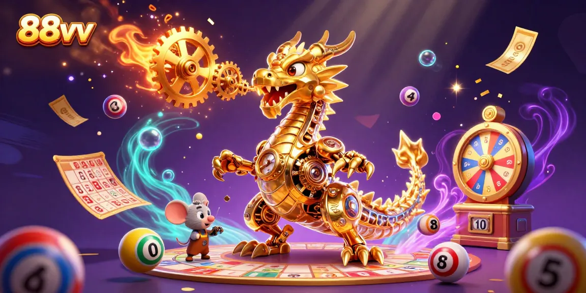 Experience thrilling wins with 88vv in a vibrant lottery-themed casino scene.