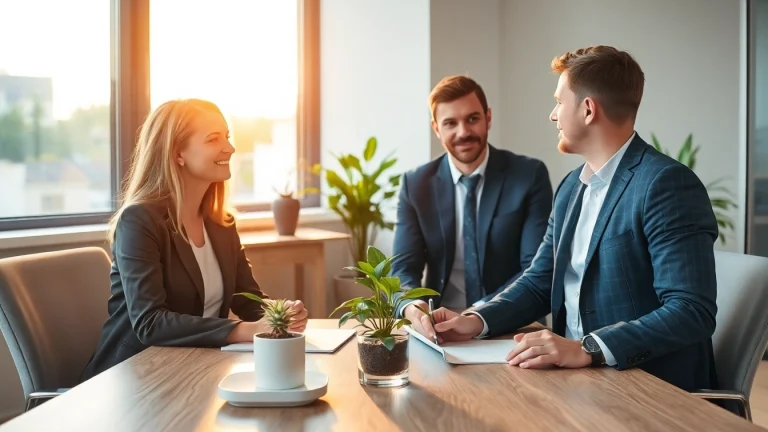 Berater unterstützt Klienten bei der Newplacement Beratung in einer einladenden Büroumgebung.