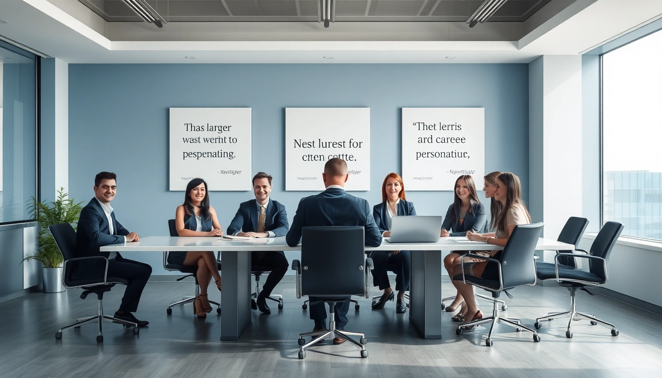 Professionelle Besprechungsszene in einer Headhunter Agentur, die Fachleute zeigt, die Karrierechancen erörtern.