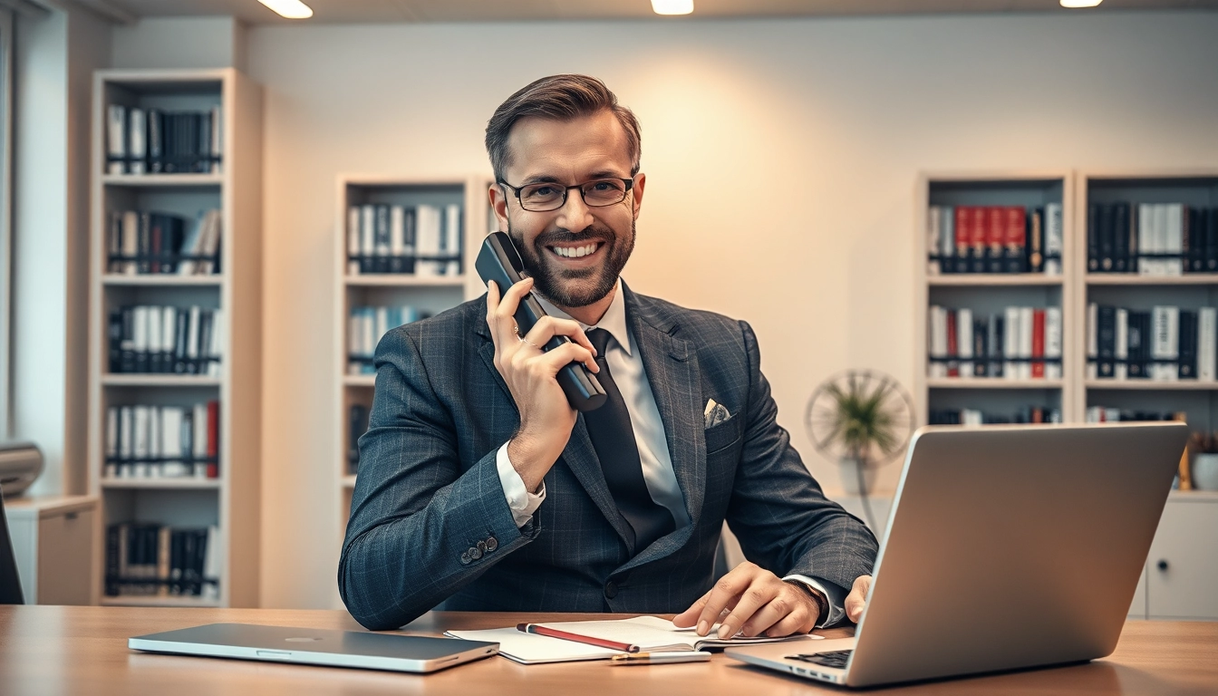 Headhunter Saarbrücken: Professioneller Headhunter am Schreibtisch, lächelt in die Kamera.