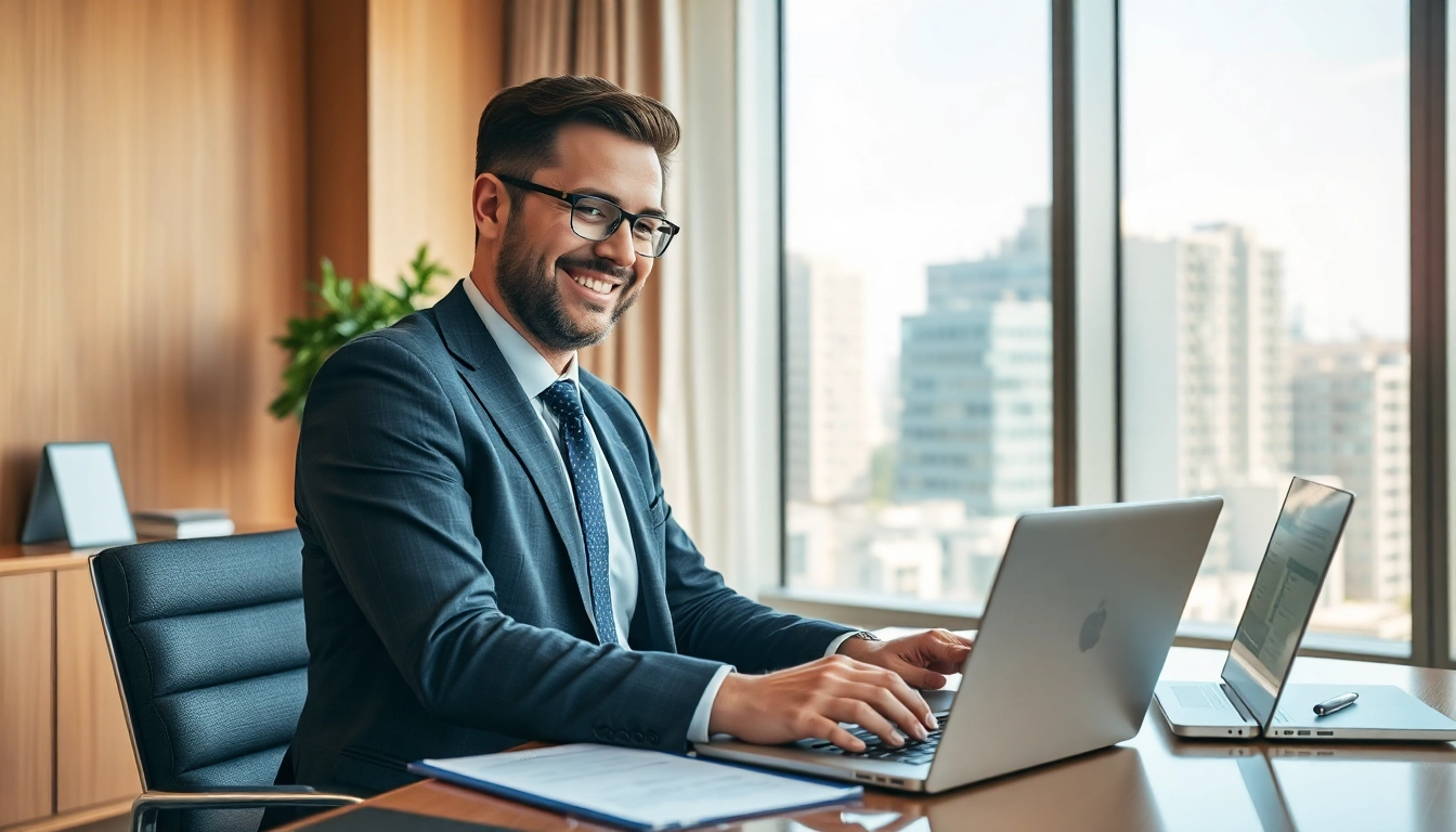 Headhunter arbeitet an einem Schreibtisch im eleganten Büro und überprüft Lebensläufe.