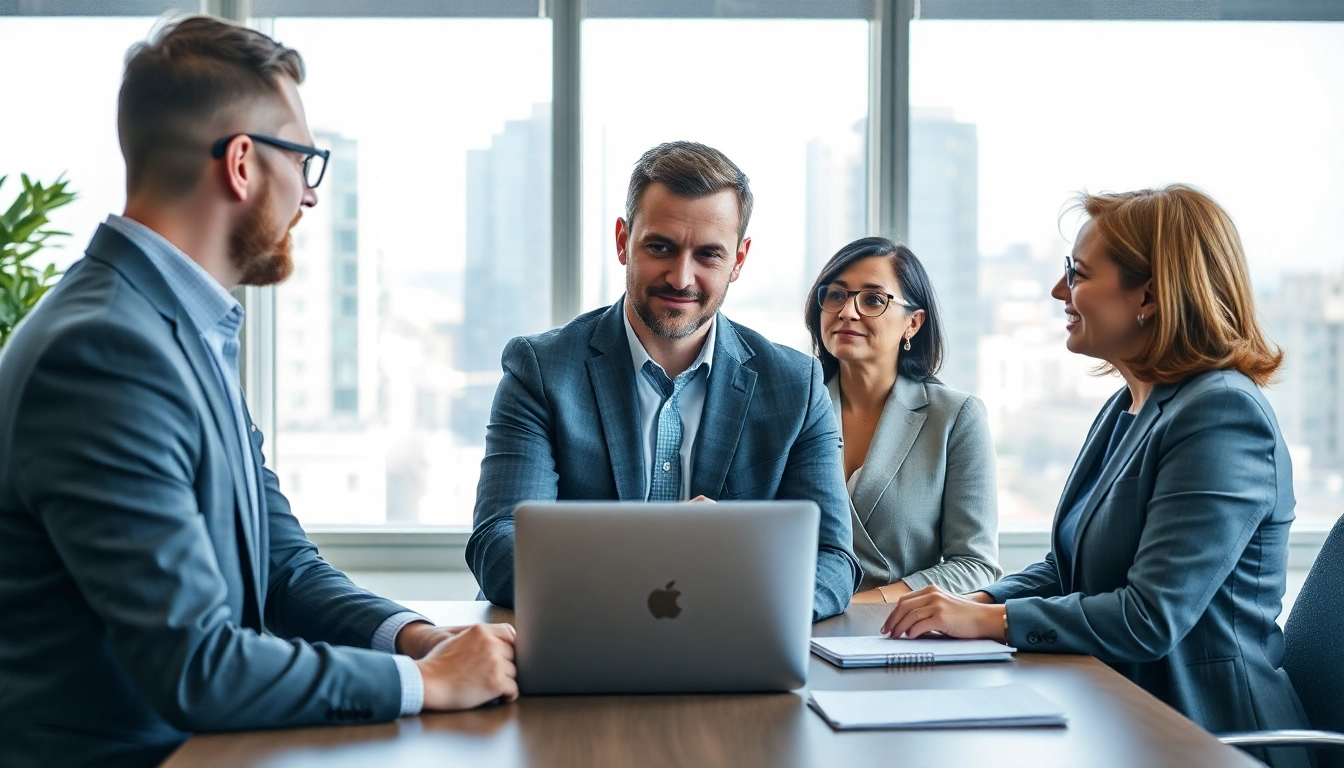 Diskussion über Headhunter Geschäftsführer in einem modernen Büro.